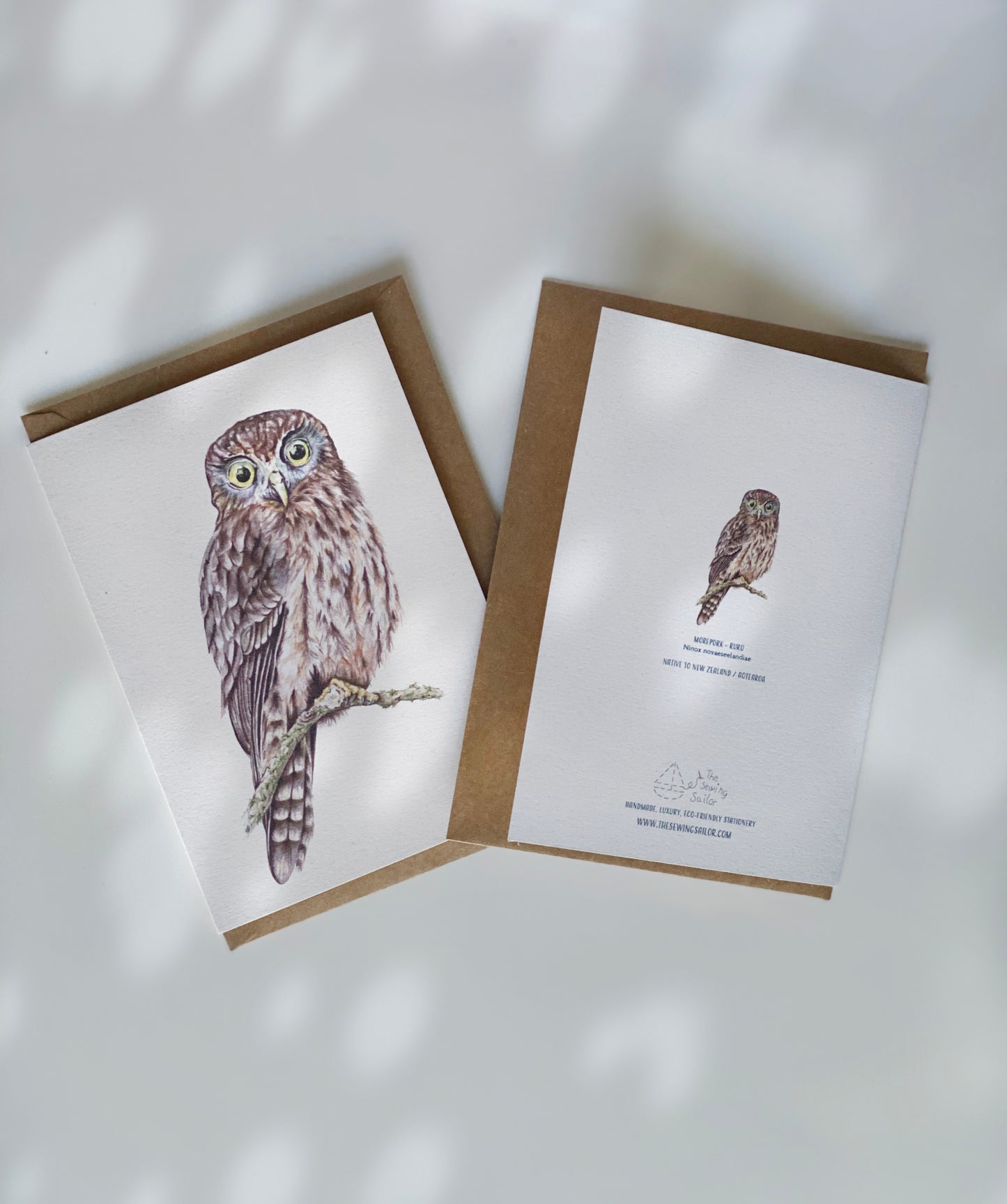 NEW ZEALAND RURU and BROWN KIWI greeting cards