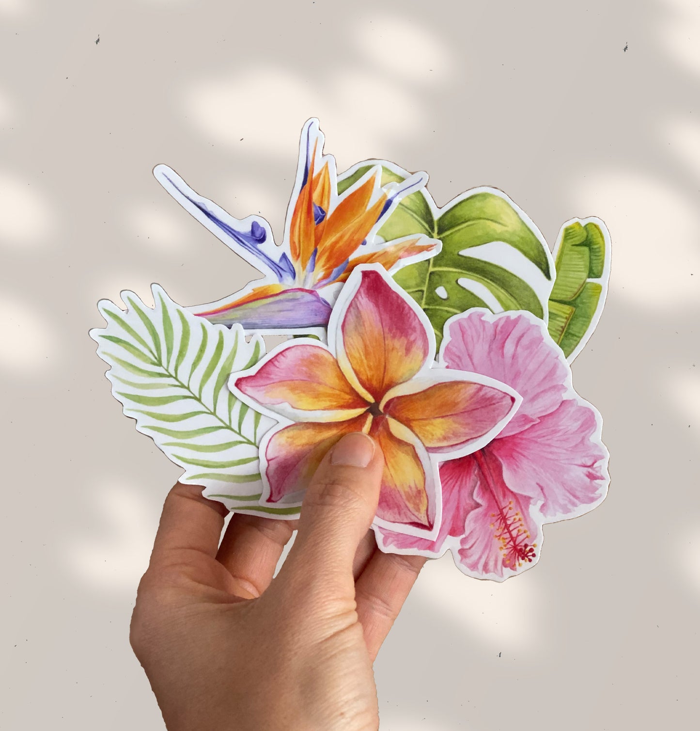 Tropical flowers and leaves vinyl TRANSPARENT or WHITE stickers